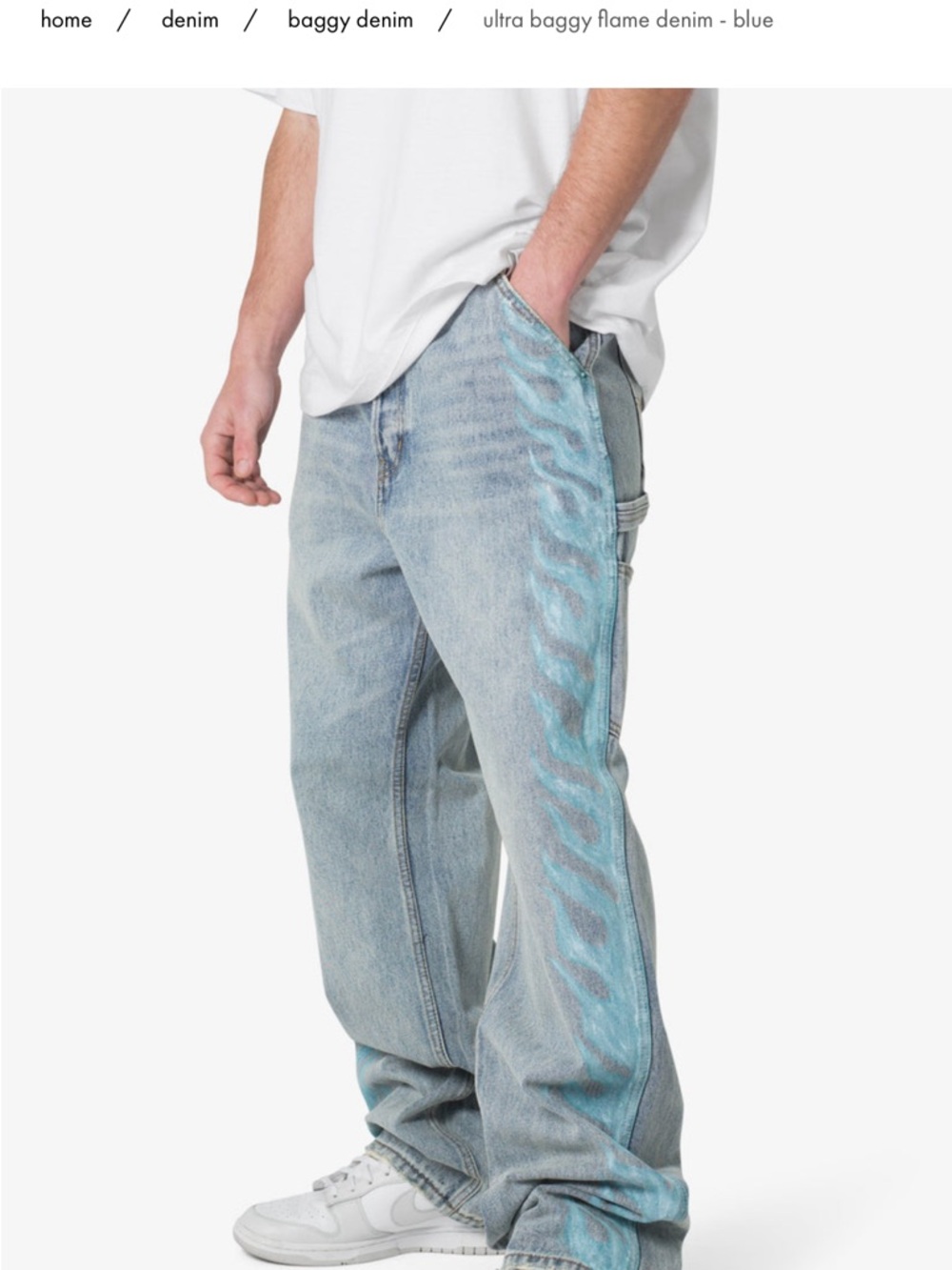 MNML Men’s Ultra Baggy Flame Denim Jeans - Blue 35x32 NWT